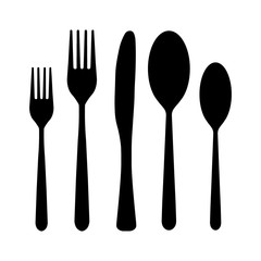 The contours of the cutlery. Spoons, knife, forks. Ready to use vector elements.