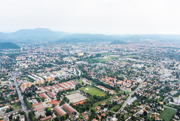City Graz aerial view with districts Eggenberg and Wetzelsdorf, Styria