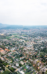 City Graz aerial view with districts Eggenberg and Wetzelsdorf, Styria
