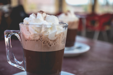 Viennese chocolate on the terrace of a small cafe in Portugal