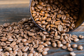 coffee beans on wooden background
