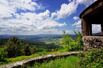 Fototapeta premium Landscape of Ulla river lands from the viewpoint Alto do Castro in Vedra, Coruña, Galicia, Spain