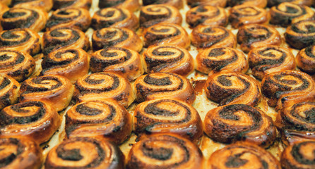 Fresh baked pastry at the market. Food concept background