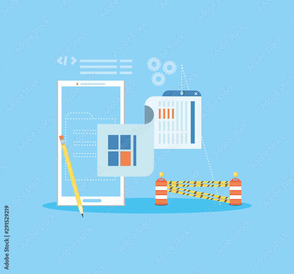 Poster website under construction with desktop computer