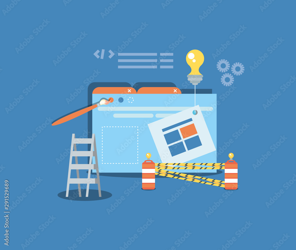 Poster website under construction with desktop computer