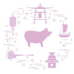 Happy New Year 2019 card. New Year symbol in Japan