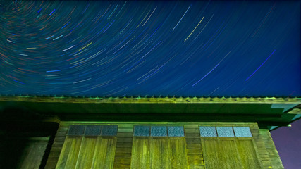Beautiful star trail image during the night of the Geminids meteor shower in the Winter.