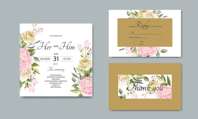 Fototapeta na wymiar Beautiful floral leaves wedding invitation card template