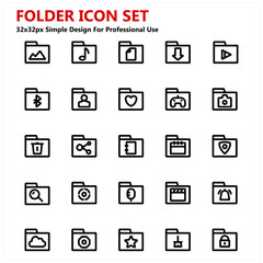 Folder Icon Set Simple Design for Professional Use. Contains such Icons as Photo folder, secure folder, movie folder, voice folder, and more. Vector base.