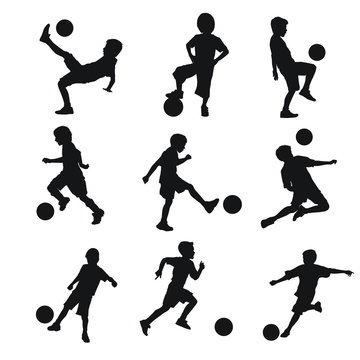 Kids Playing Football Silhouettes