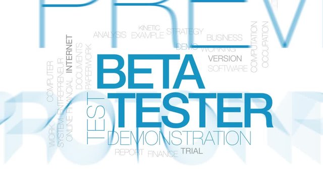 Beta tester animated word cloud. Kinetic typography.