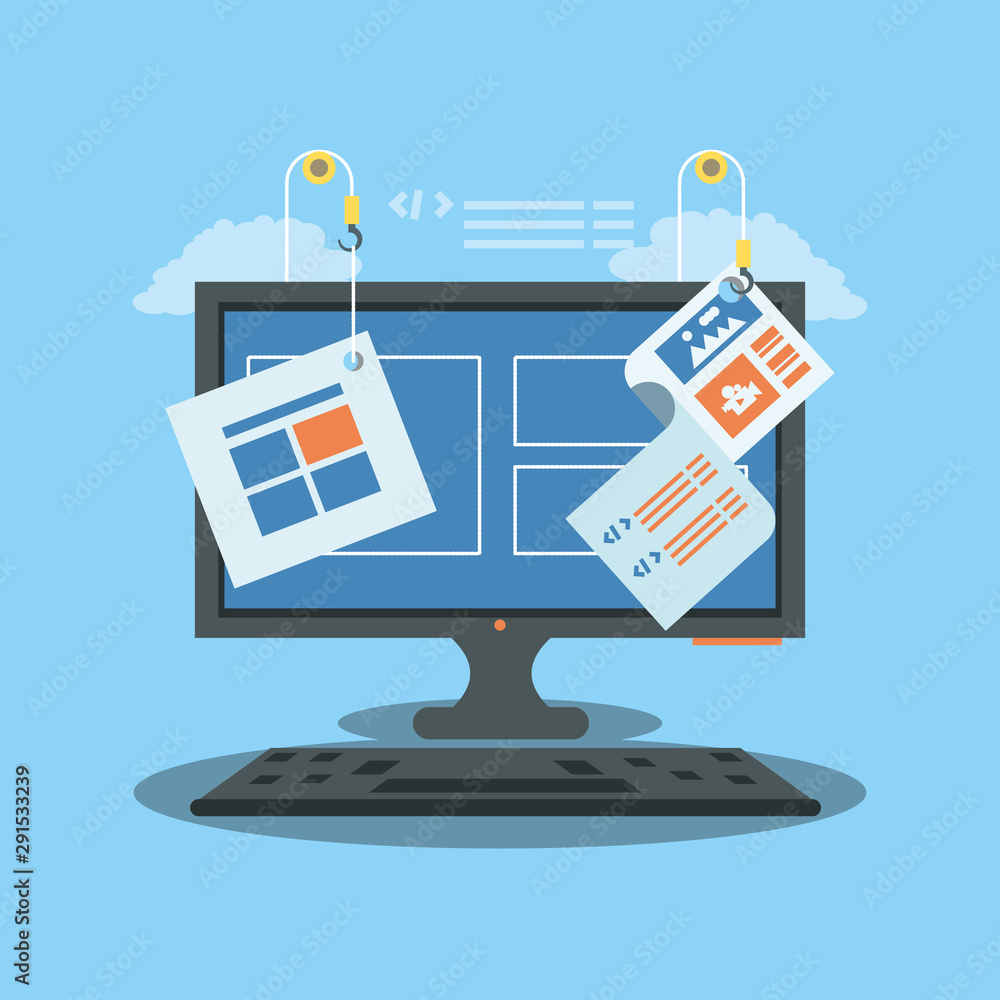 Poster website under construction with desktop computer