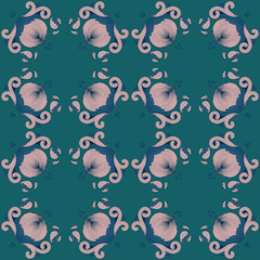 Luxury floral seamlessdesign for ceramic tile or fabric. Ethnic carpet and textile background with peony flowers, portuguese or moroccan tiles