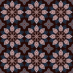 Fototapeta premium Luxury floral seamless design for ceramic tile or fabric. Ethnic carpet and textile background, portuguese or moroccan tiles