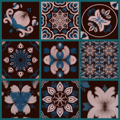 Luxury floral design for ceramic tile or fabric. Ethnic carpet and textile background, portuguese or moroccan tiles