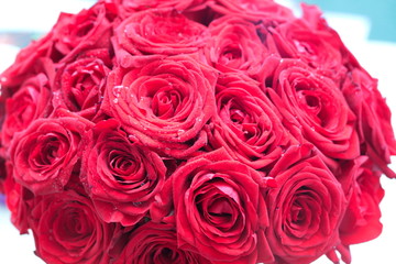 Festive table decoration with flowers at a wedding exhibition