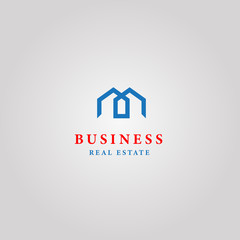 Logotype concept real estate business with blue silver and red colors