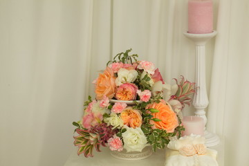 Festive table decoration with flowers at a wedding exhibition