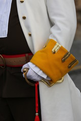 Details of military apparel used for the changing of the guards in Union Square Timisoara a...