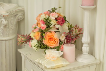 Festive table decoration with flowers at a wedding exhibition