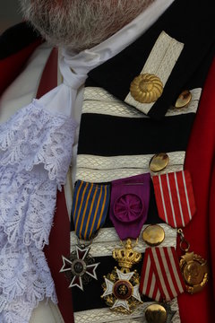 Details of military apparel used for the changing of the guards in Union Square Timisoara a theatrical reenactment of a historical event