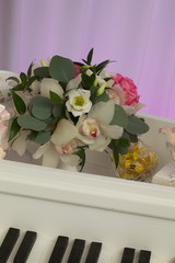 Festive table decoration with flowers at a wedding exhibition