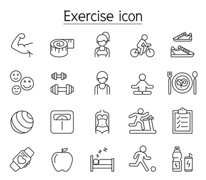 Exercise Icon Set In Thin Line Style