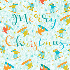 Fototapeta premium Merry Christmas greeting gift card with showborders.