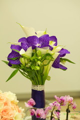 Festive table decoration with flowers at a wedding exhibition