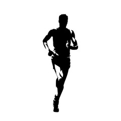 Marathon runner, isolated vector silhouette, front view. Running athlete