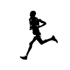 Fototapeta na wymiar Running man, marathon runner isolated vector silhouette, side view