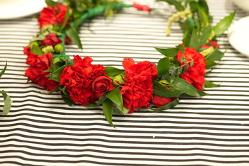 Festive table decoration with flowers at a wedding exhibition