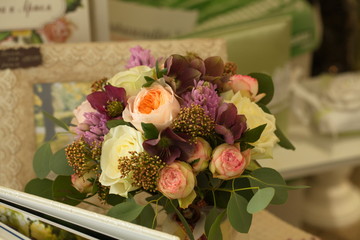 Festive table decoration with flowers at a wedding exhibition