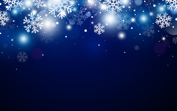 Christmas background design of snowflake and bokeh with light effect vector illustration