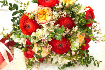 Festive table decoration with flowers at a wedding exhibition