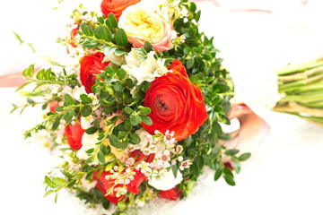 Festive table decoration with flowers at a wedding exhibition