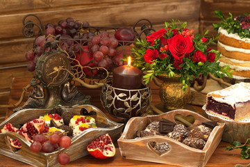 Festive table decoration with flowers at a wedding exhibition