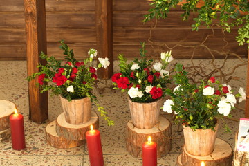 Festive table decoration with flowers at a wedding exhibition