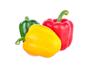 three bell peppers isolated on white background