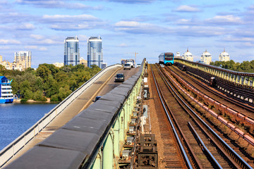 Metro bridge in Kyiv across the Dnipo river.