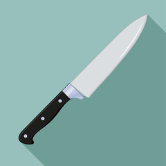 Flat Icon Kitchen Knife with a Long Shadow. Kitchenware Knife. Vector graphics to design.