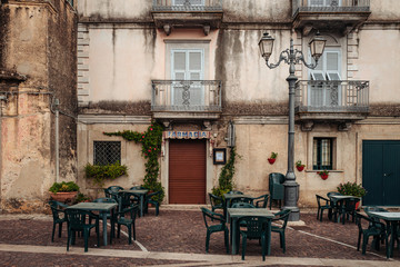 Naklejka na ściany i meble SANTA SEVERINA / ITALY - AUGUST 2019: Vintage pharmacy in the old town of Santa Severina in Calabria, Italy