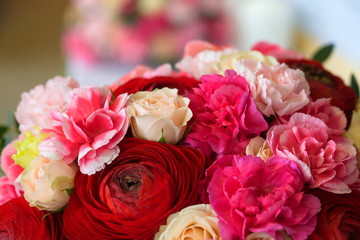 Festive table decoration with flowers at a wedding exhibition