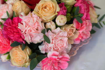 Festive table decoration with flowers at a wedding exhibition