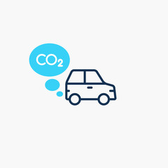 Cars co2 carbon dioxide emission symbol. Flat symbol isolated on light background.