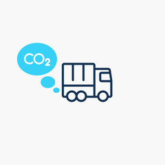 Naklejka premium Lorries co2 carbon dioxide emission symbol. Flat symbol isolated on light background.