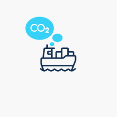 Ships co2 carbon dioxide emission symbol. Flat symbol isolated on light background.