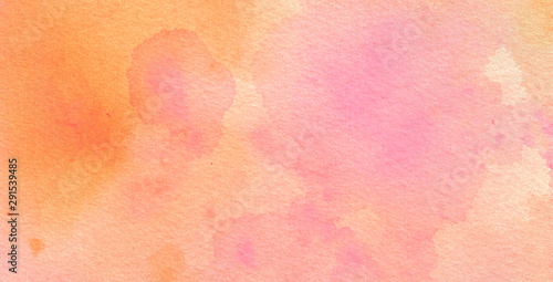 Pink And Orange Watercolor Background With Paper Texture Soft Pastel Blotches In Artsy Painting Illustration With Fringe Bleed Designs Wall Mural Arlenta Apostrophe
