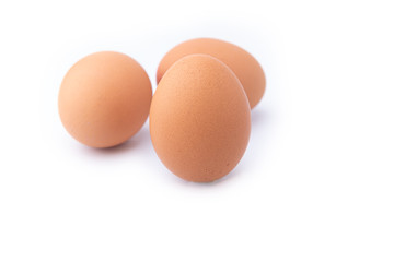 Three eggs isolated on white background. 