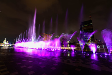 the fountain showing with lighting in night time